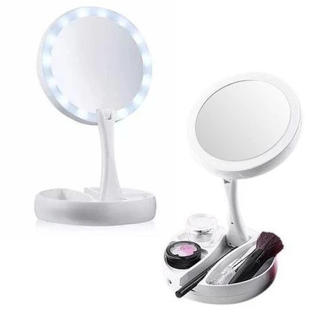Espelho com Led De Mesa Com Aumento 10x Led luz Dobravel
