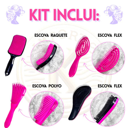 Kit 5 Escovas de Cabelo + Touca de Cetim