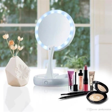 Espelho com Led De Mesa Com Aumento 10x Led luz Dobravel